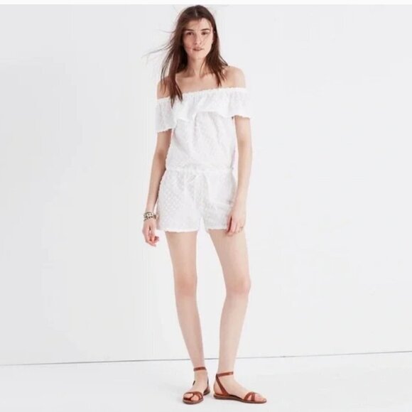 Madewell White Off The Shoulder Textured Cotton Cover-Up Romper Size M Medium - Picture 2 of 10